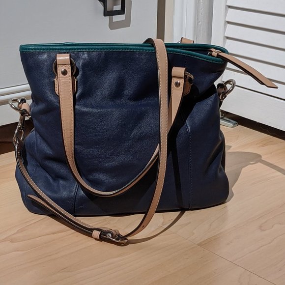 COACH Leather Crossbody Bag in Navy, Teal & Beige - Picture 2 of 4